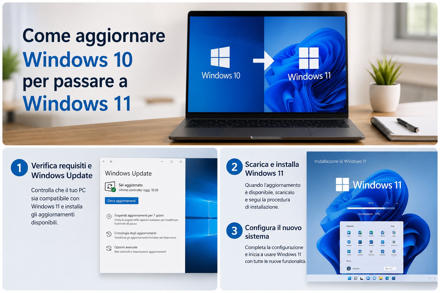 Aggiornamento da Windows 10 a Windows 11 su un computer moderno